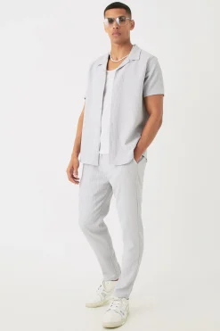 boohooMAN Seersucker Revere Collar Shirt & Trouser Set | UK| Sets & Co-Ords