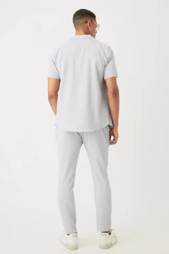 boohooMAN Seersucker Revere Collar Shirt & Trouser Set | UK| Sets & Co-Ords