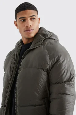 boohooMAN Sheen Quilted Nylon Puffer With Hood | UK| Coats & Jackets