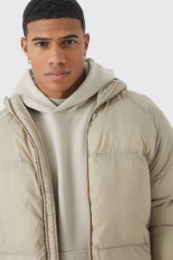boohooMAN Sheen Quilted Nylon Puffer With Hood | UK| Coats & Jackets