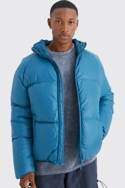 boohooMAN Sheen Quilted Nylon Puffer With Hood | UK| Coats & Jackets