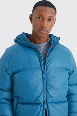boohooMAN Sheen Quilted Nylon Puffer With Hood | UK| Coats & Jackets