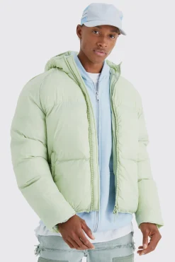 boohooMAN Sheen Quilted Nylon Puffer With Hood | UK| Coats & Jackets