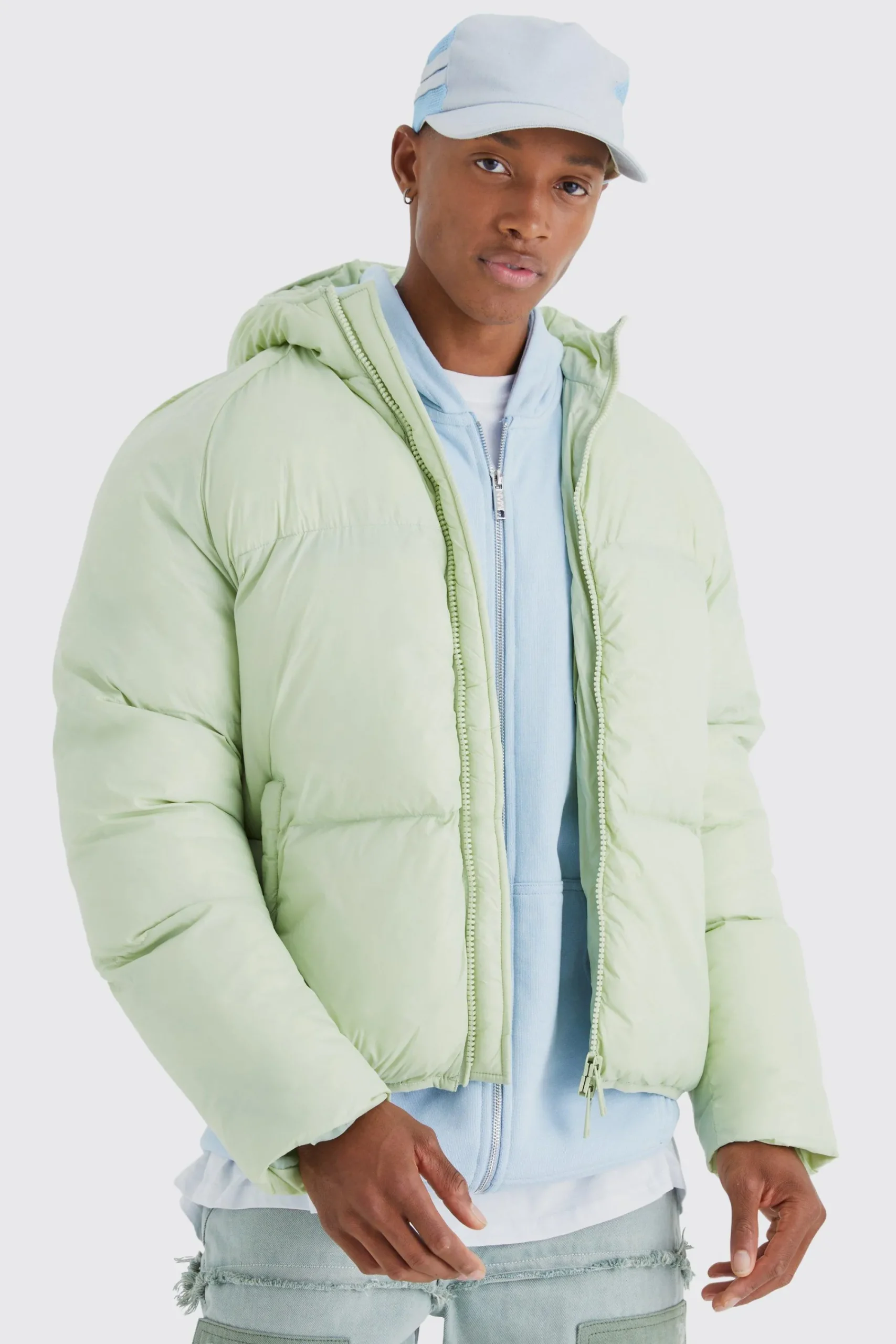 boohooMAN Sheen Quilted Nylon Puffer With Hood | UK| Coats & Jackets