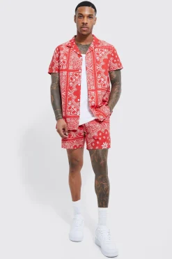 boohooMAN Short Sleeve Bandana Swirl Shirt And Swim Short | UK| Sets & Co-Ords