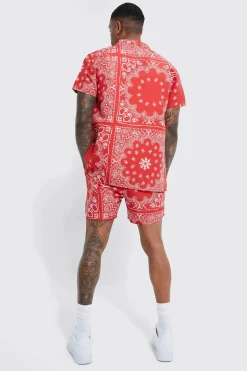 boohooMAN Short Sleeve Bandana Swirl Shirt And Swim Short | UK| Sets & Co-Ords