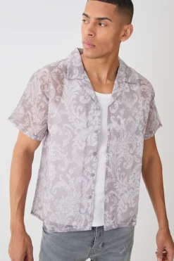 boohooMAN Short Sleeve Boxy Baroque Sheer Shirt | UK| Shirts