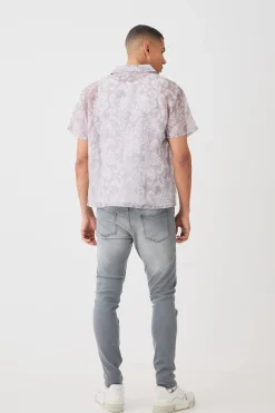 boohooMAN Short Sleeve Boxy Baroque Sheer Shirt | UK| Shirts
