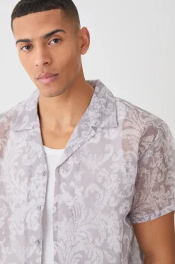 boohooMAN Short Sleeve Boxy Baroque Sheer Shirt | UK| Shirts