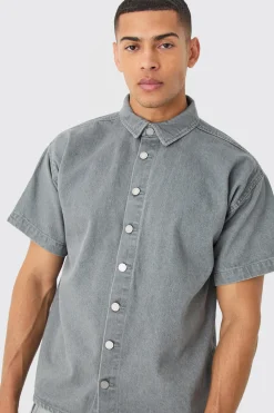 boohooMAN Short Sleeve Boxy Fit Denim Shirt | UK| Shirts