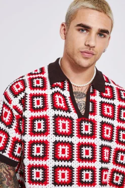 Short Sleeve Boxy Fit Revere Crochet Polo | UK^boohooMAN Best