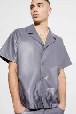 boohooMAN Short Sleeve Boxy Flame Hem Shirt | UK| Shirts
