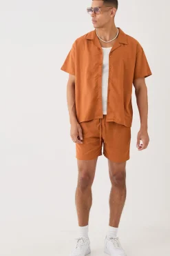boohooMAN Short Sleeve Boxy Linen Shirt & Short Set | UK| Sets & Co-Ords