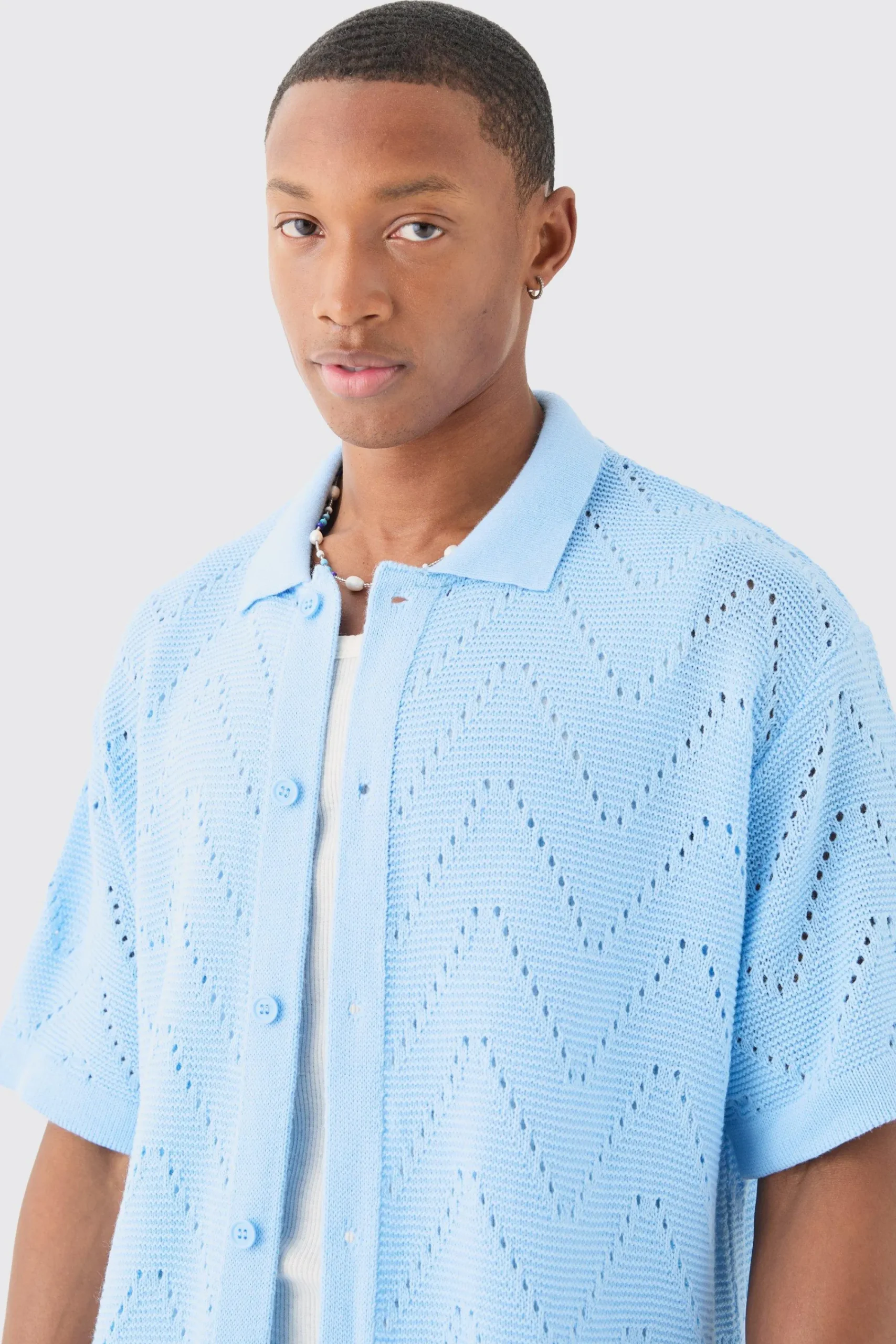 boohooMAN Short Sleeve Boxy Open Stitch Knitted Shirt | UK| Shirts