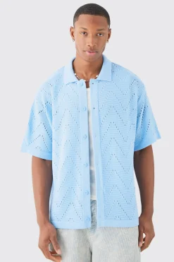 boohooMAN Short Sleeve Boxy Open Stitch Knitted Shirt | UK| Shirts