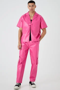 boohooMAN Short Sleeve Boxy Revere Button Pu Shirt & Trouser Set | UK| Sets & Co-Ords