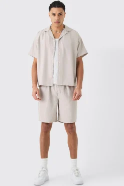 boohooMAN Short Sleeve Boxy Soft Twill Shirt And Short | UK| Sets & Co-Ords
