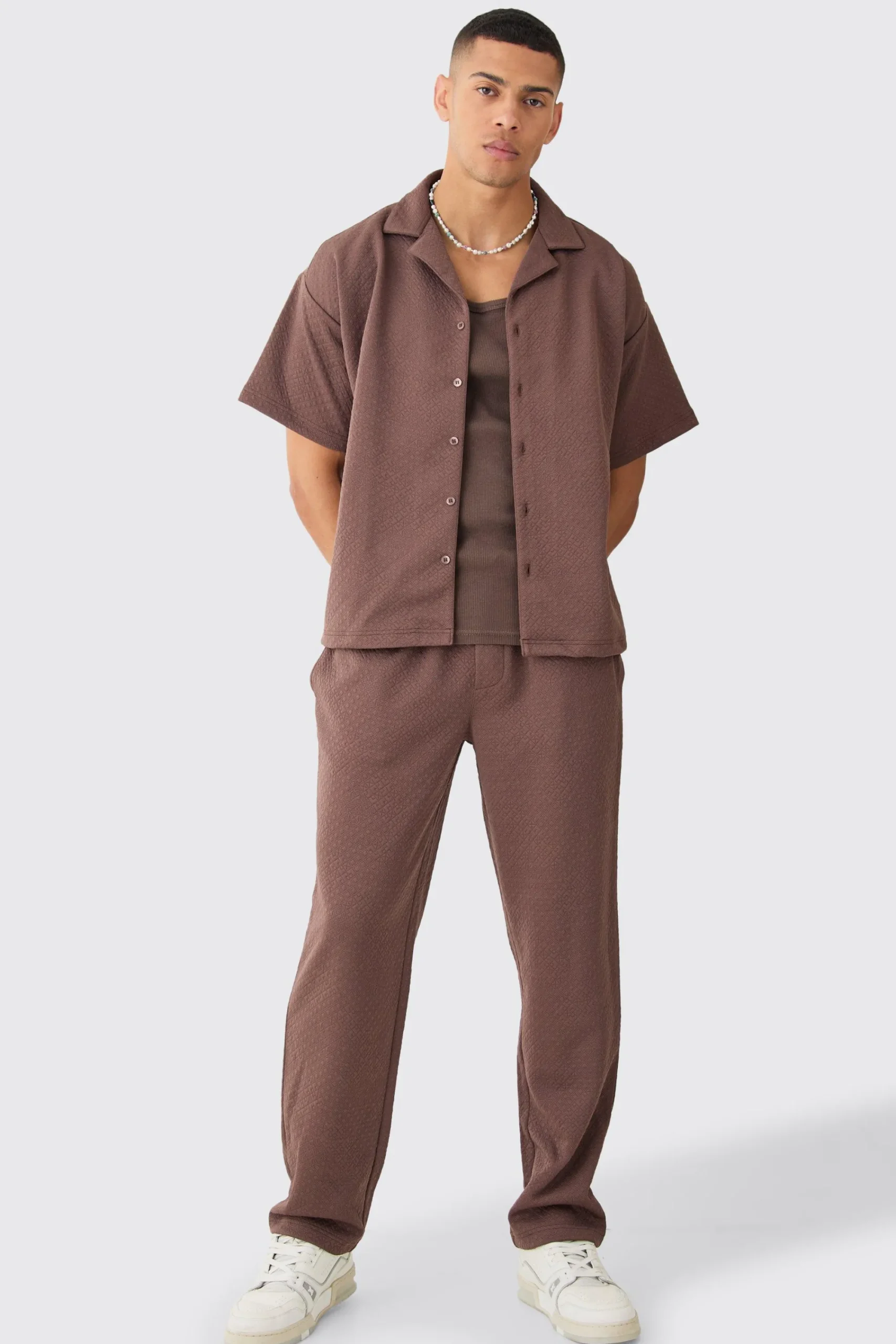 boohooMAN Short Sleeve Boxy Textured Stretch Shirt & Trouser | UK| Sets & Co-Ords