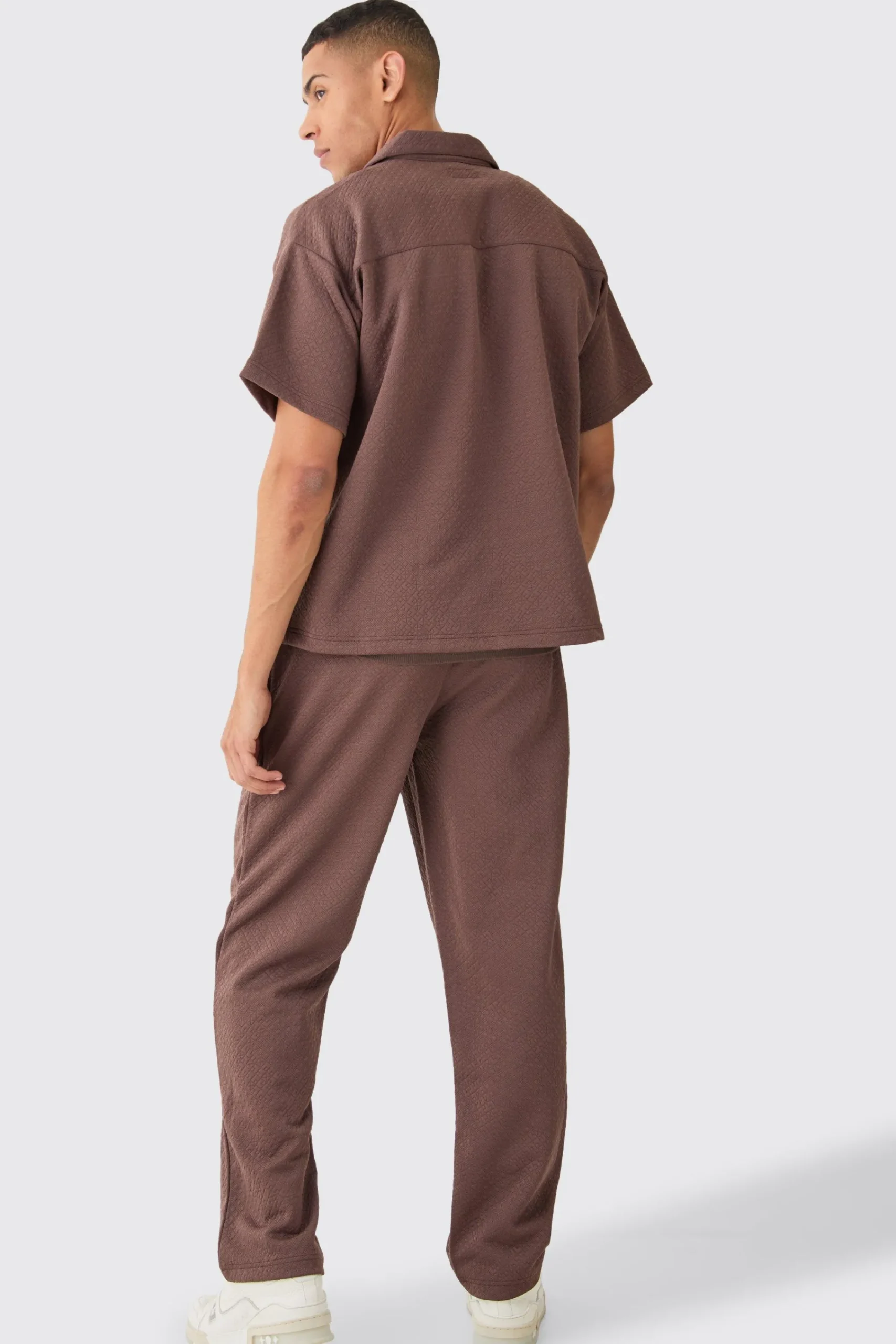 boohooMAN Short Sleeve Boxy Textured Stretch Shirt & Trouser | UK| Sets & Co-Ords