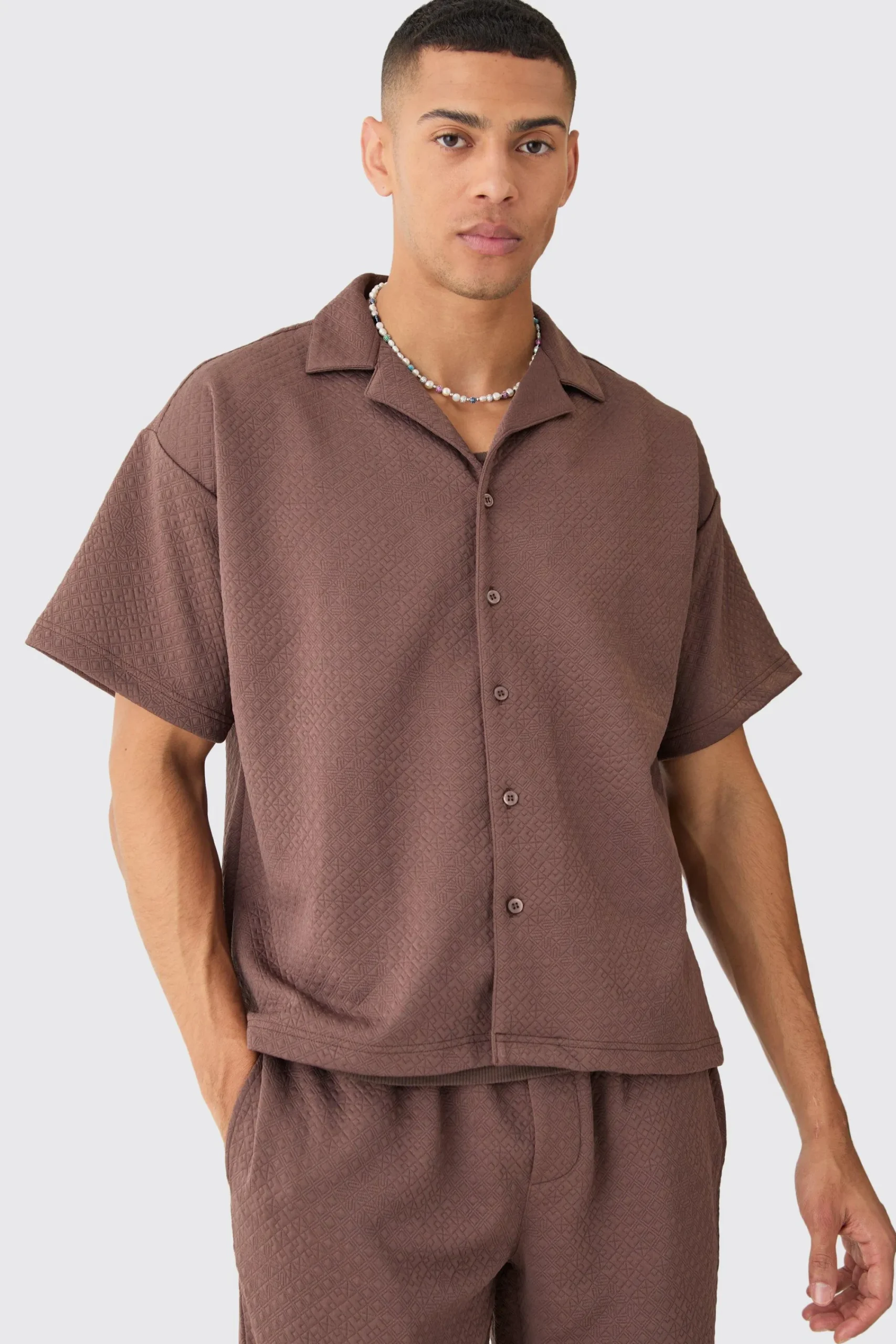 boohooMAN Short Sleeve Boxy Textured Stretch Shirt & Trouser | UK| Sets & Co-Ords