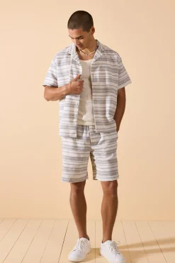 boohooMAN Short Sleeve Boxy Woven Stripe Shirt & Short | UK| Sets & Co-Ords
