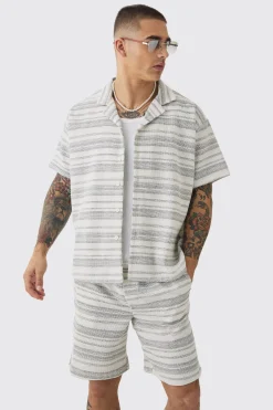 boohooMAN Short Sleeve Boxy Woven Stripe Shirt & Short | UK| Sets & Co-Ords