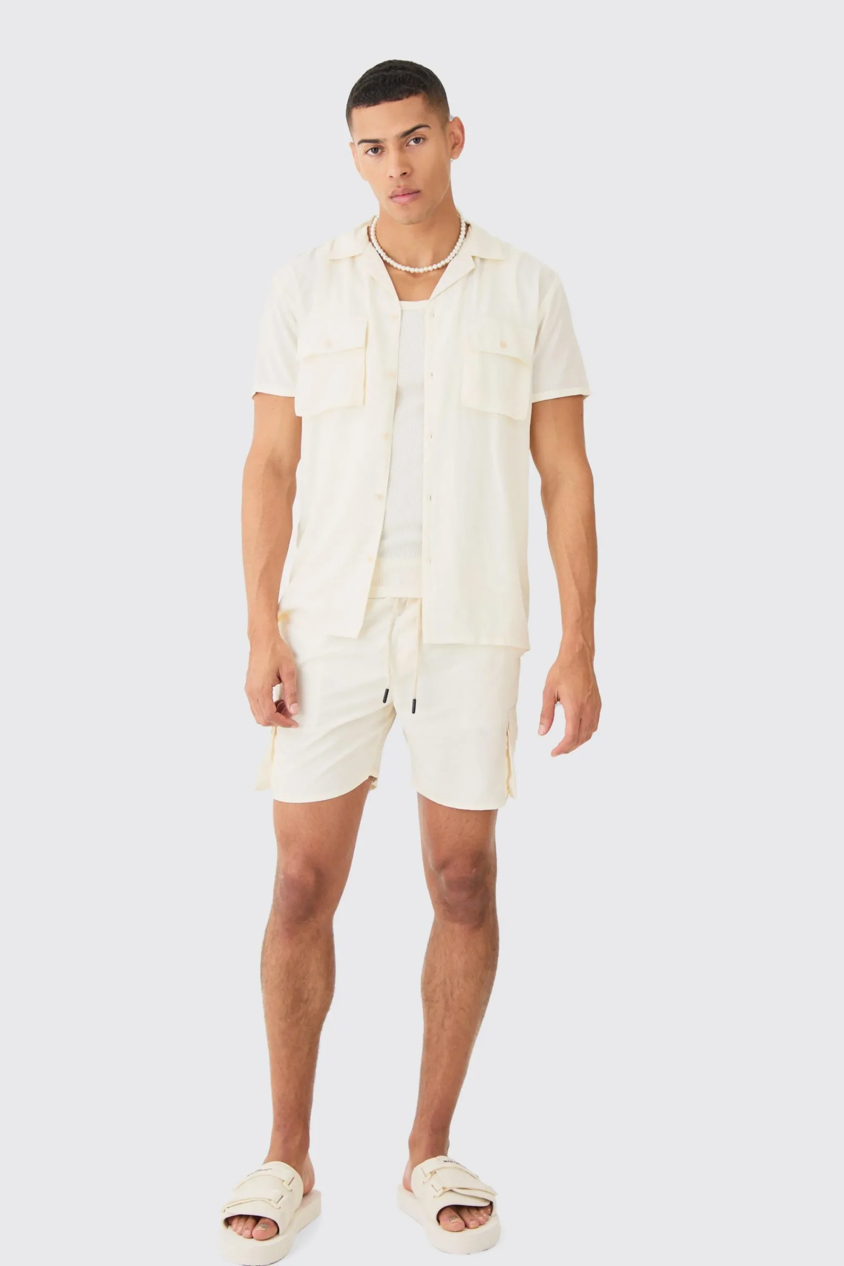 boohooMAN Short Sleeve Cargo Pocket Shirt & Swim Set | UK| Sets & Co-Ords