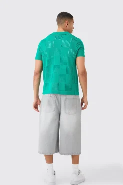 boohooMAN Short Sleeve Checkerboard Open Stitch Shirt In | UK| Shirts