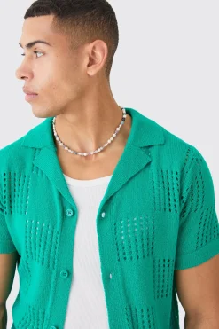 boohooMAN Short Sleeve Checkerboard Open Stitch Shirt In | UK| Shirts