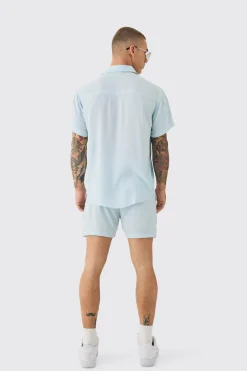 boohooMAN Short Sleeve Cheese Cloth Shirt And Short Set | UK| Sets & Co-Ords