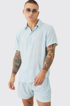boohooMAN Short Sleeve Cheese Cloth Shirt And Short Set | UK| Sets & Co-Ords