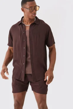 boohooMAN Short Sleeve Cheese Cloth Shirt And Short Set | UK| Sets & Co-Ords