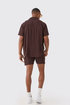 boohooMAN Short Sleeve Cheese Cloth Shirt And Short Set | UK| Sets & Co-Ords