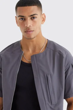 boohooMAN Short Sleeve Collarless Technical Zip Set | UK| Sets & Co-Ords