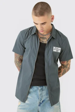 boohooMAN Short Sleeve Concealed Placket Moto Poplin Shirt | UK| Shirts