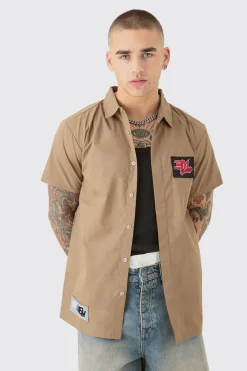 boohooMAN Short Sleeve Concealed Placket Moto Poplin Shirt | UK| Shirts
