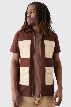 boohooMAN Short Sleeve Contrast Pocket Twill Shirt | UK| Sets & Co-Ords