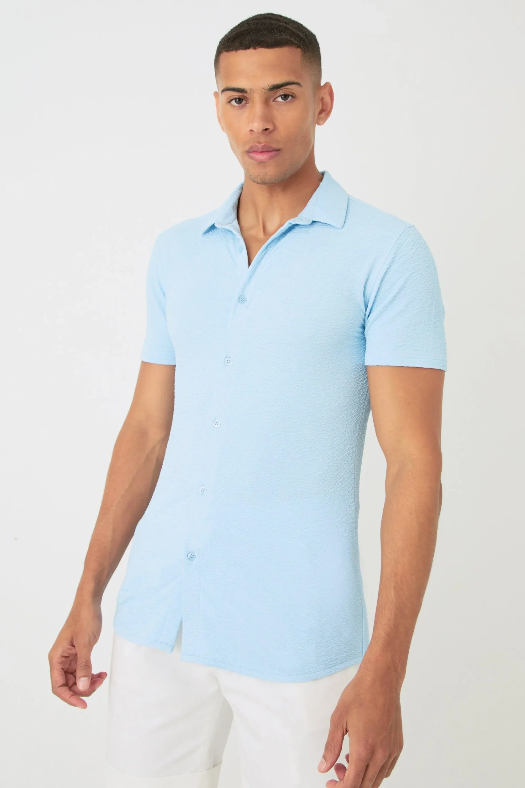 boohooMAN Short Sleeve Crinkle Muscle Fit Shirt | UK| Shirts