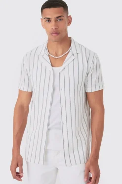 boohooMAN Short Sleeve Crinkle Pinstripe Shirt | UK| Shirts