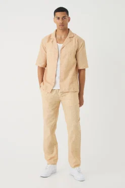 boohooMAN Short Sleeve Drop Linen Look Revere Shirt & Straight Trouser | UK| Sets & Co-Ords