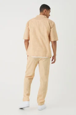 boohooMAN Short Sleeve Drop Linen Look Revere Shirt & Straight Trouser | UK| Sets & Co-Ords