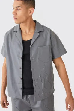 boohooMAN Short Sleeve Drop Revere Boxy Pu Embossed Shirt | UK| Sets & Co-Ords