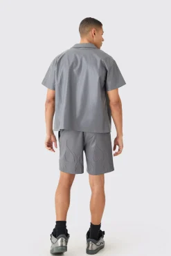 boohooMAN Short Sleeve Drop Revere Boxy Pu Embossed Set | UK| Sets & Co-Ords