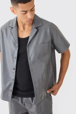 boohooMAN Short Sleeve Drop Revere Boxy Pu Embossed Set | UK| Sets & Co-Ords