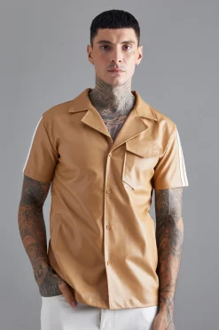 boohooMAN Short Sleeve Dropped Revere Tape Detail Shirt | UK| Shirts
