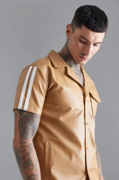 boohooMAN Short Sleeve Dropped Revere Tape Detail Shirt | UK| Shirts
