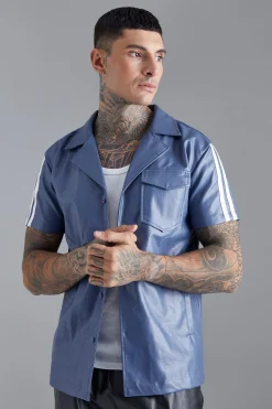 boohooMAN Short Sleeve Dropped Revere Tape Detail Shirt | UK| Shirts