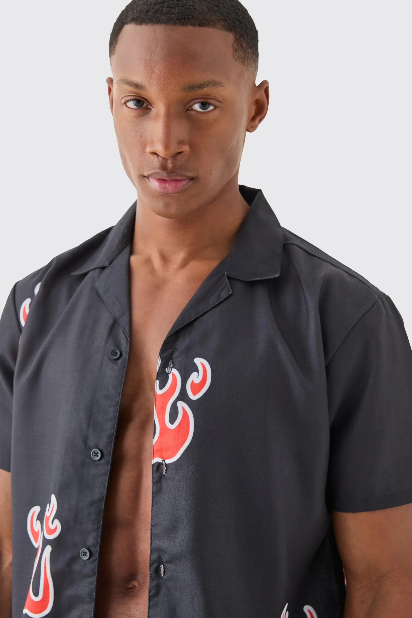 boohooMAN Short Sleeve Flame Shirt & Swim Set | UK| Sets & Co-Ords