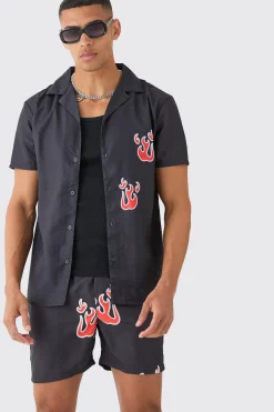 boohooMAN Short Sleeve Flame Shirt & Swim Set | UK| Sets & Co-Ords