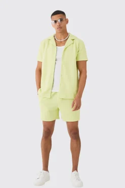 boohooMAN Short Sleeve Geo Stripe Shirt & Short Set | UK| Sets & Co-Ords